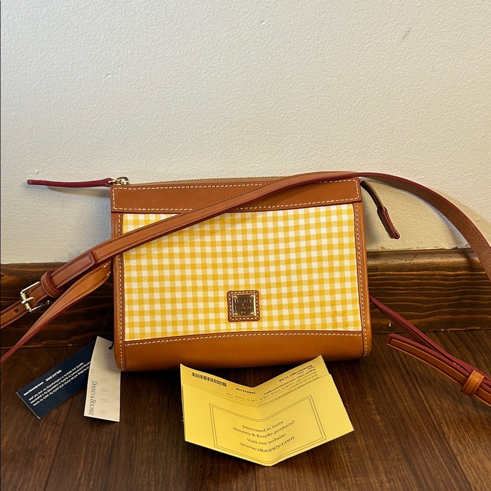 Dooney & Bourke Yellow and Tan Checkered Crossbody Bag